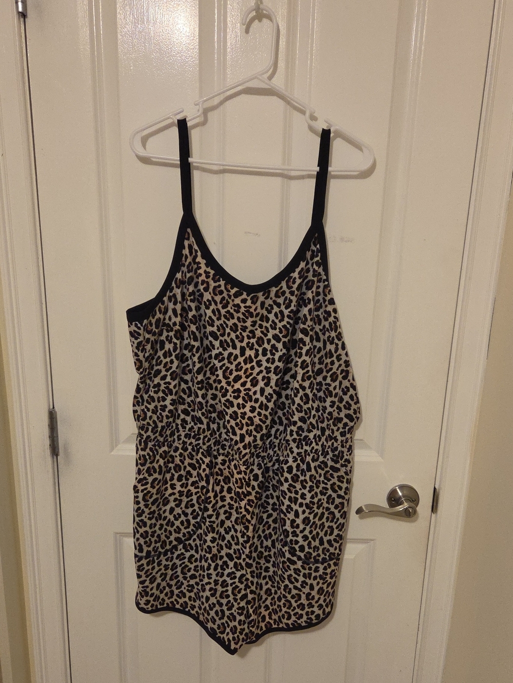 torrid Leopard Print Active Romper in Beige and Black Trim